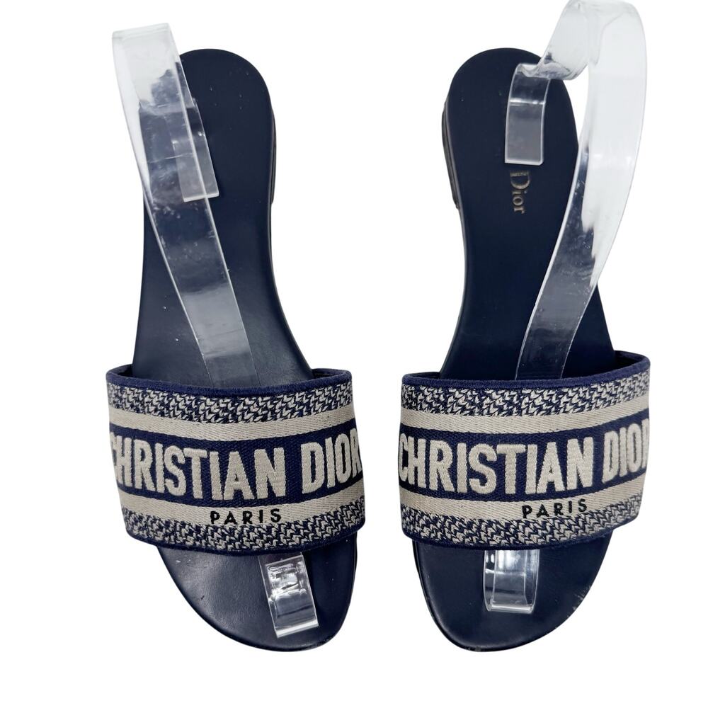 CHRISTIAN DIOR Dway Navy Blue White Slide Sandal Embroidered Logo EU 39 US 9 - Picture 4 of 12